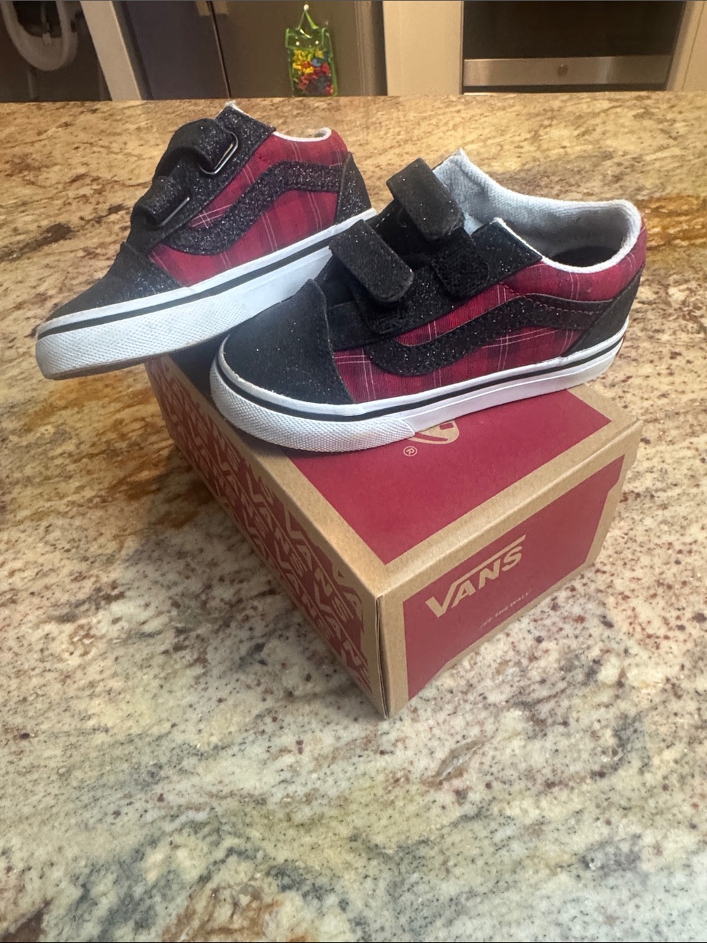 Vans Kids Velcro Sneakers in Black and Burgundy